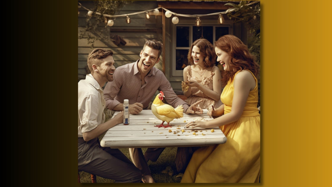 Joyful family engaged in a spirited game of Chicken Dice Game, showcasing the thrill and bonding that comes with family game night traditions,