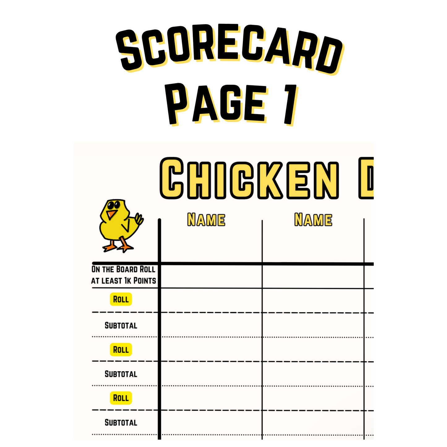 Chicken Dice Game Scorecard - Digital Download