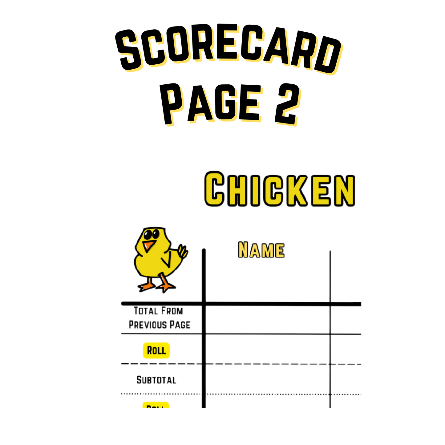 Chicken Dice Game Scorecard - Digital Download