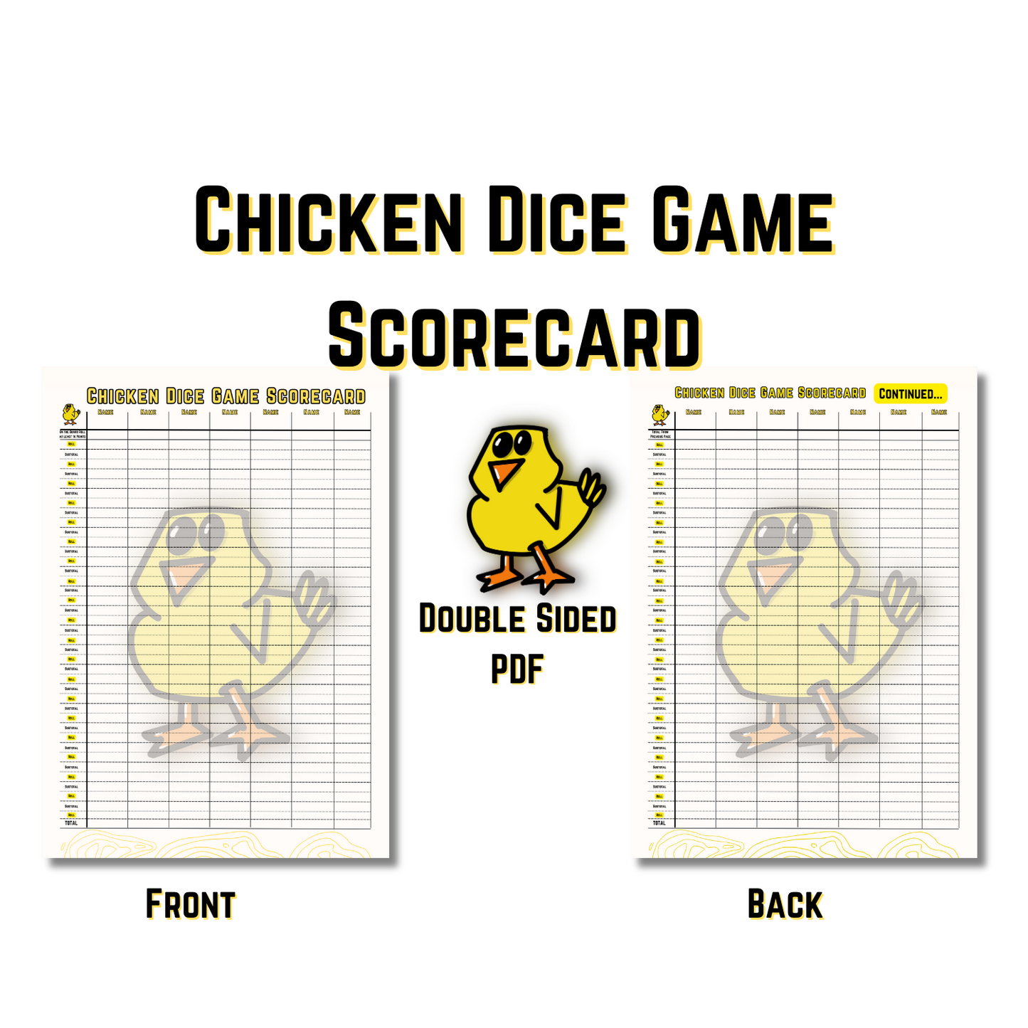 Chicken Dice Game Scorecard - Digital Download